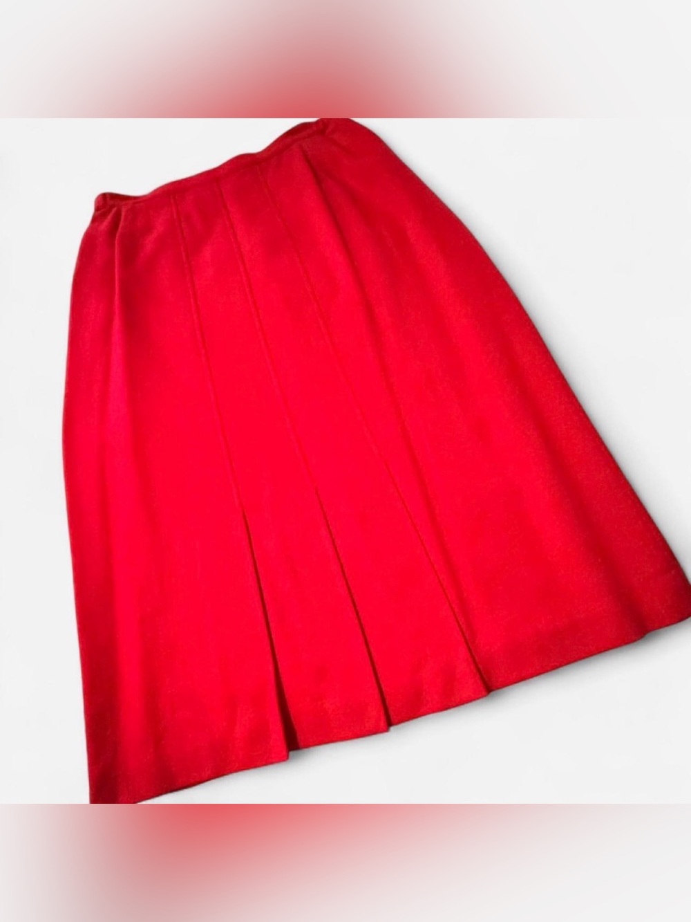 Vintage EMO Brand Red Pleated, Lined A-Line Wool Blend Women's Skirt, Size 14